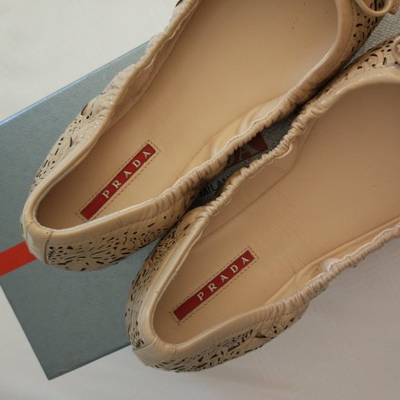 Prada Nude Vernice Soft 3 Cipria Bow Ballet Flats - Picture 6 of 9